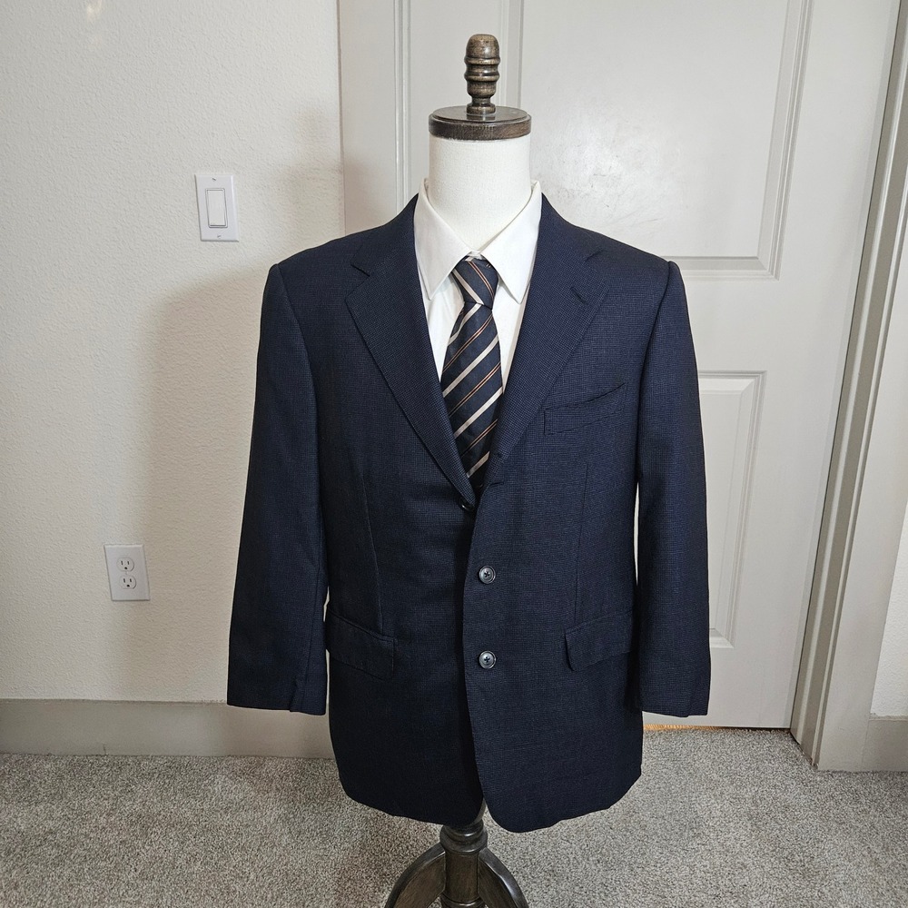 Ermenegildo Zegna Mens 40R Wool Blazer Navy Blue Micro Pattern Switzerland